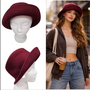 100% Wool Burgandy Dark Academia Retro Cloche Structured Hat Vintage Style VTG